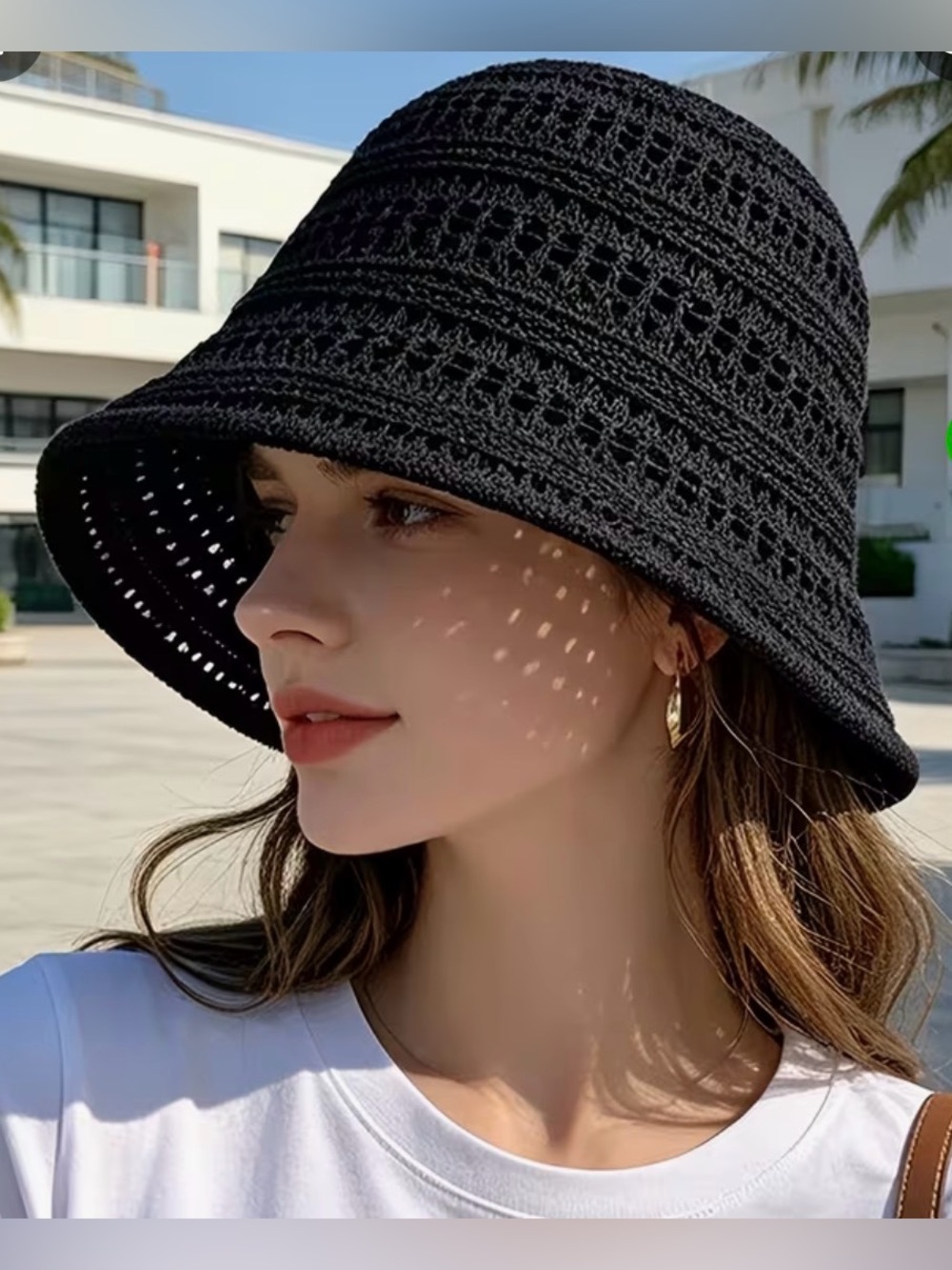 Women's Black Crochet Sun Bucket Hat - Lightweight Summer Accessory